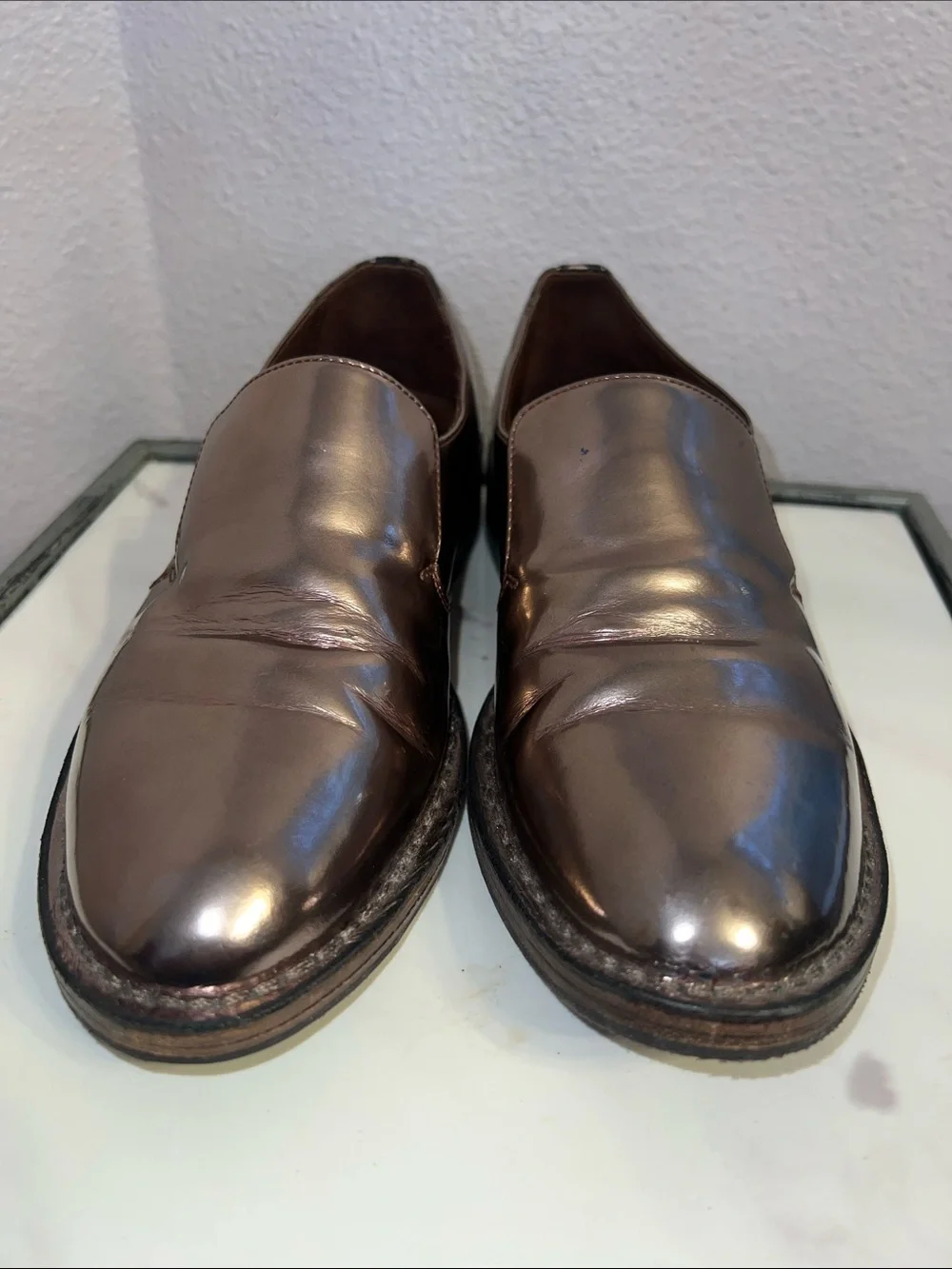 Brunello Cucinelli Metallic Copper Patent Leather Loafers Sz 7 Made in Italy